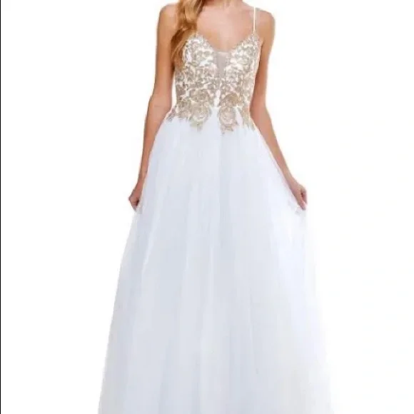 TLC | Dresses | White Prom Dress W Gold Accents | Poshmark